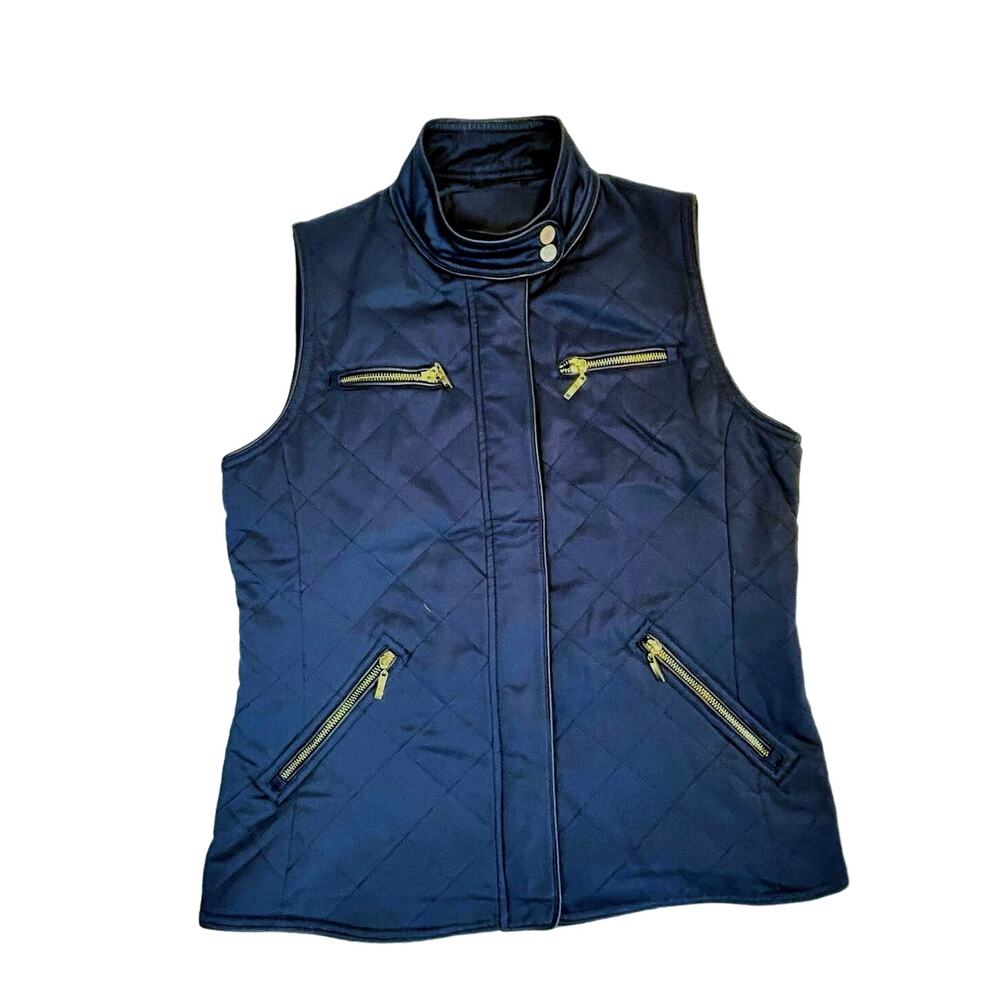 Pendleton Quilted Vest Women Size M Full Zip Navy Blue